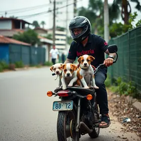 motociclista resgata filhotes de cães abandonados